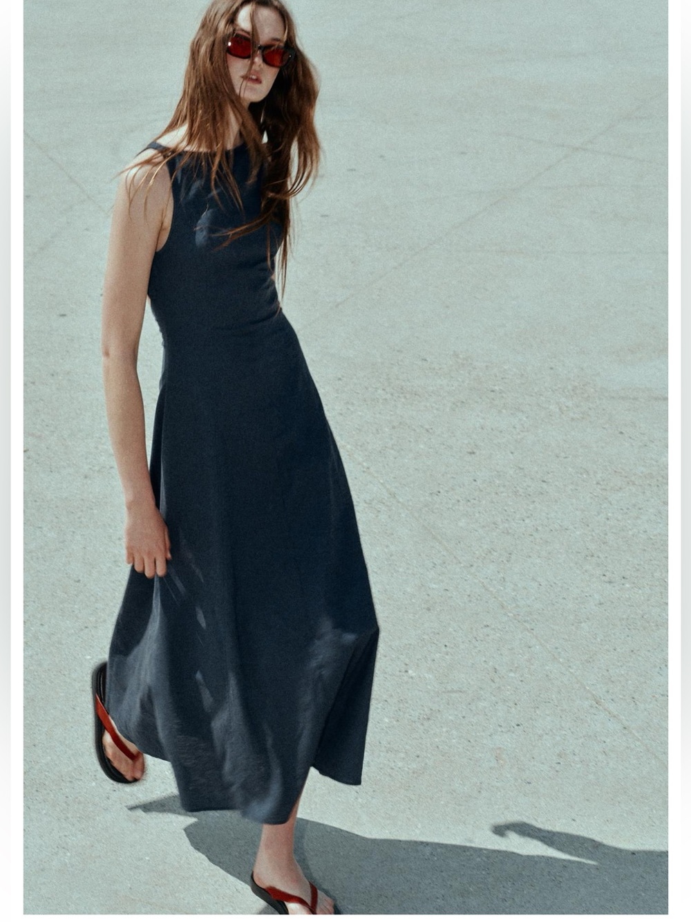 Linen Classic Sleeveless Navy Maxi Dress - Timeless Women's Dress